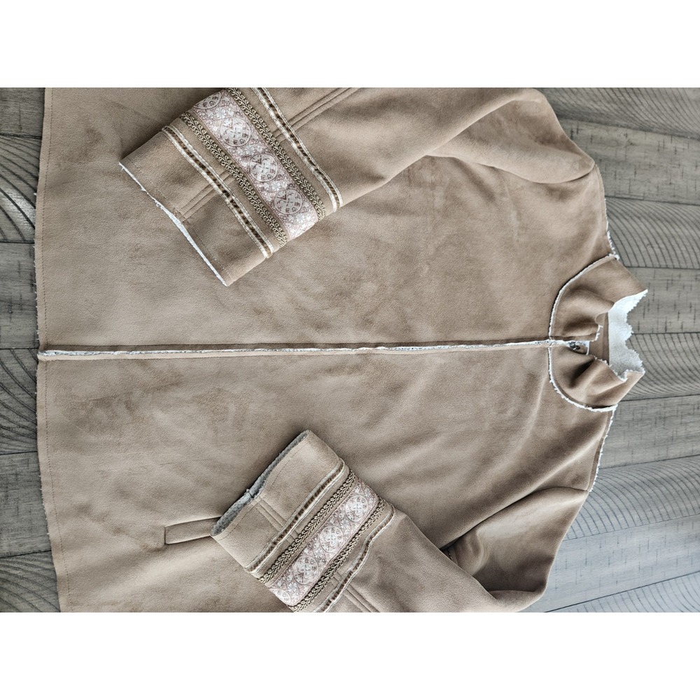 Cj Banks Jacket 1X Brown Faux Suede Sherpa Velvet Trim Boho Western Indie Y2K - Picture 12 of 13